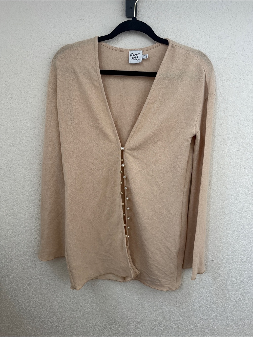 Princess Polly Cream Long-Sleeve Knit Cardigan Size US 2